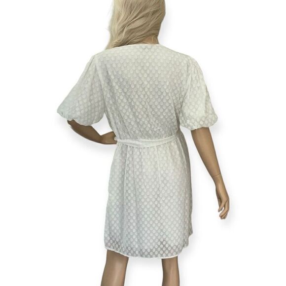 FRAICHE By J Swiss Dot Faux Wrap Minidress In White Size Large NEW - Picture 12 of 15
